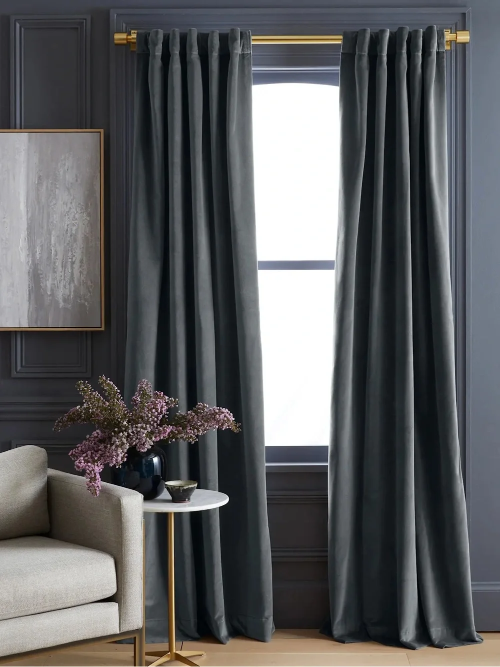 QUINCE 1 48x84 Cotton Velvet Curtain Slate 9782